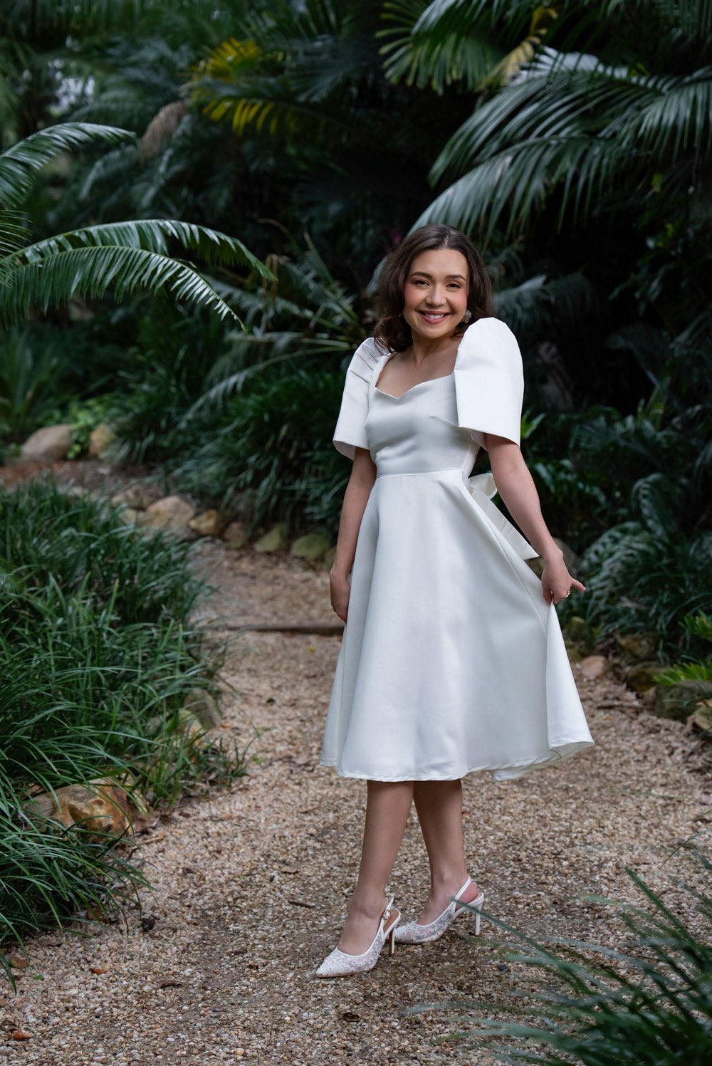'Love' Midi Filipiniana Dress, Duchess Satin (Ivory White)