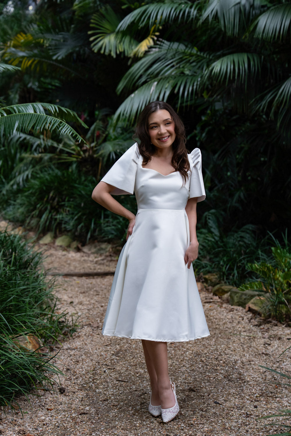 'Love' Midi Filipiniana Dress, Duchess Satin (Ivory White)