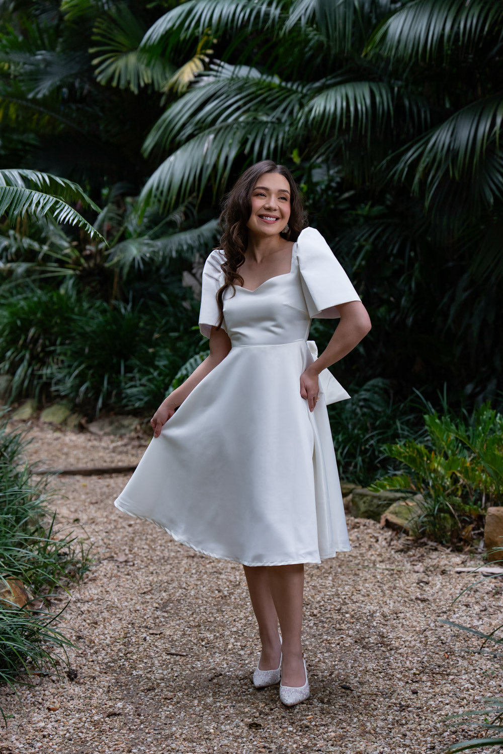 'Love' Midi Filipiniana Dress, Duchess Satin (Ivory White)