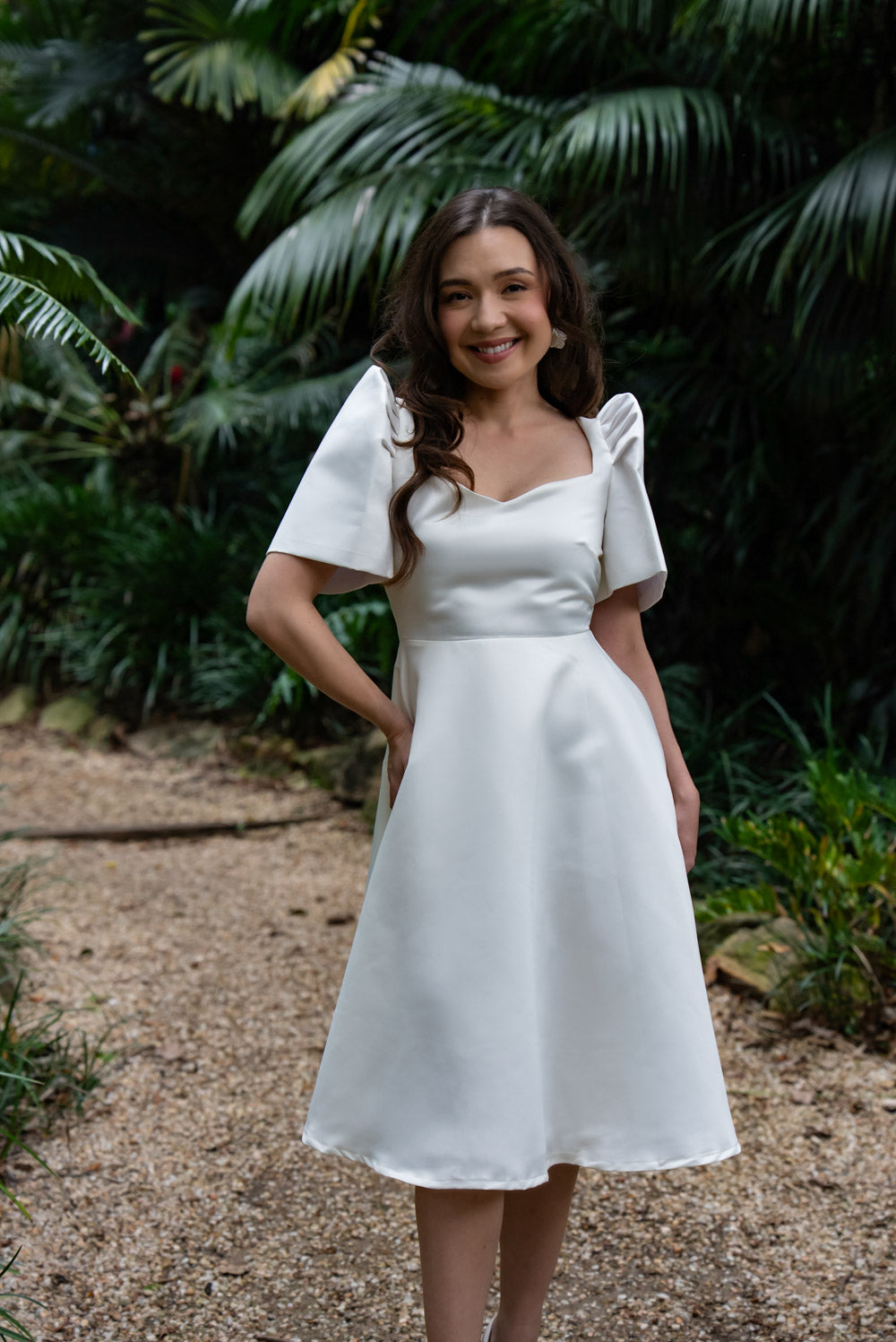 'Love' Midi Filipiniana Dress, Duchess Satin (Ivory White)