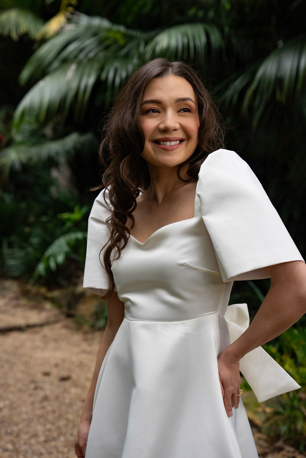 'Love' Midi Filipiniana Dress, Duchess Satin (Ivory White)