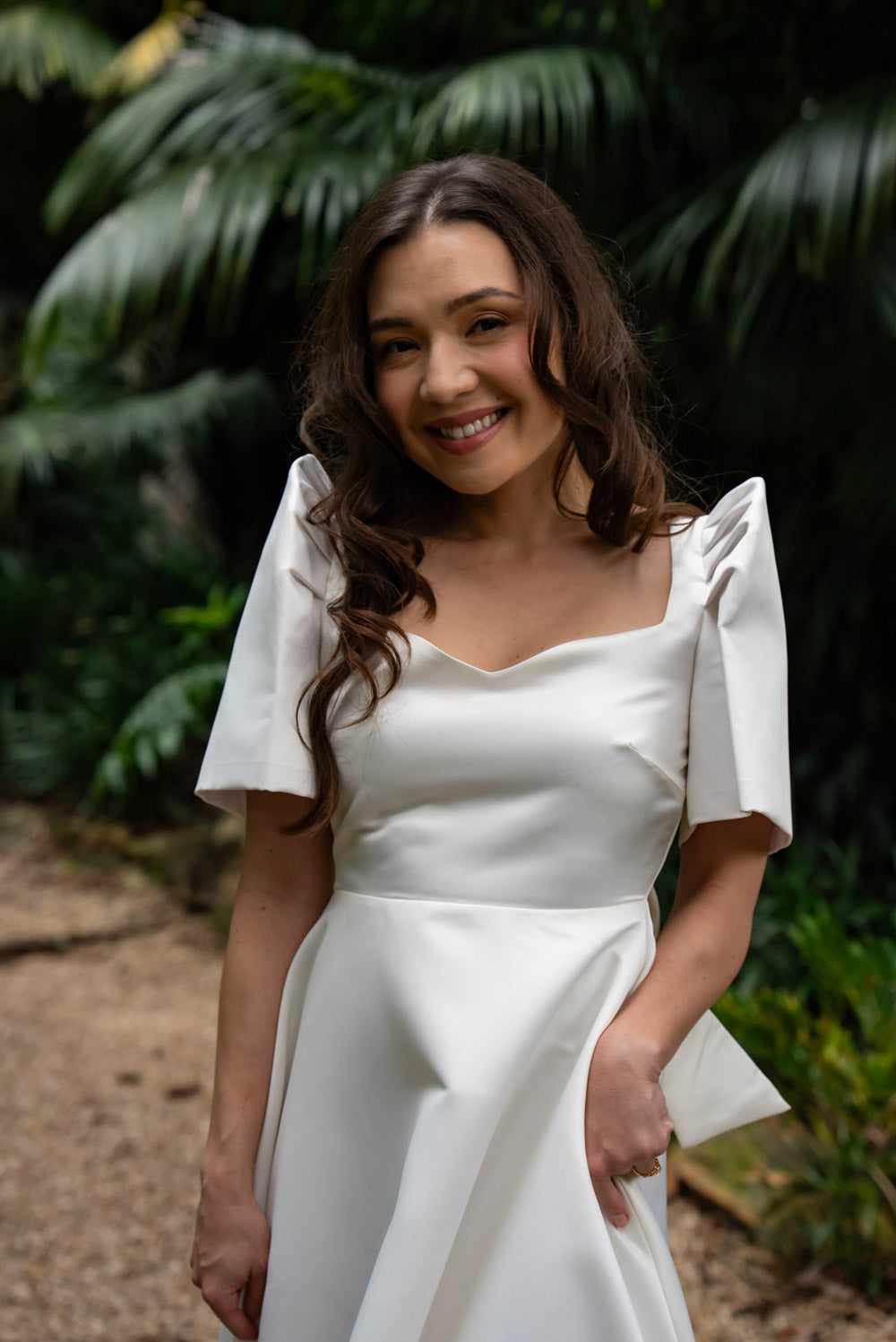 'Love' Midi Filipiniana Dress, Duchess Satin (Ivory White)