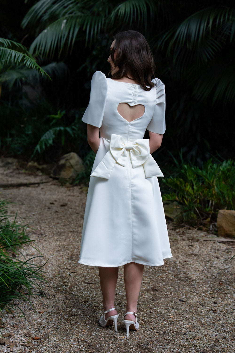 'Love' Midi Filipiniana Dress, Duchess Satin (Ivory White)
