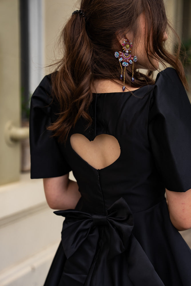 [PRE-ORDER] 'Love' Mini Filipiniana Dress, Duchess Satin (Black)