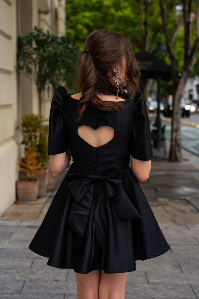 [PRE-ORDER] 'Love' Mini Filipiniana Dress, Duchess Satin (Black)