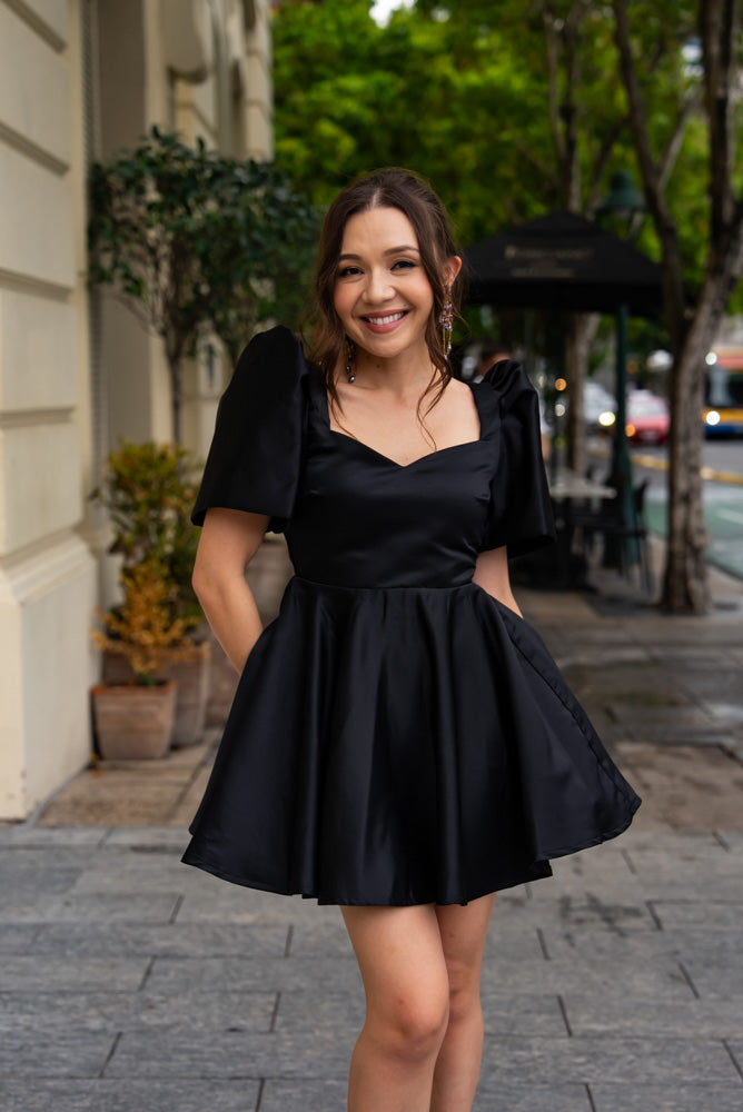 [PRE-ORDER] 'Love' Mini Filipiniana Dress, Duchess Satin (Black)
