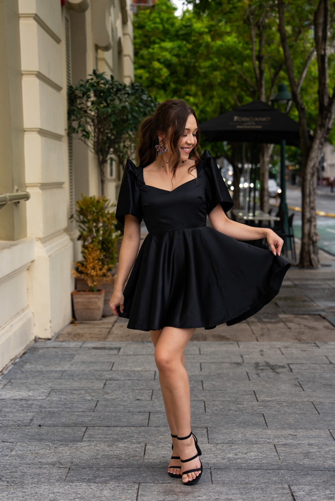 [PRE-ORDER] 'Love' Mini Filipiniana Dress, Duchess Satin (Black)