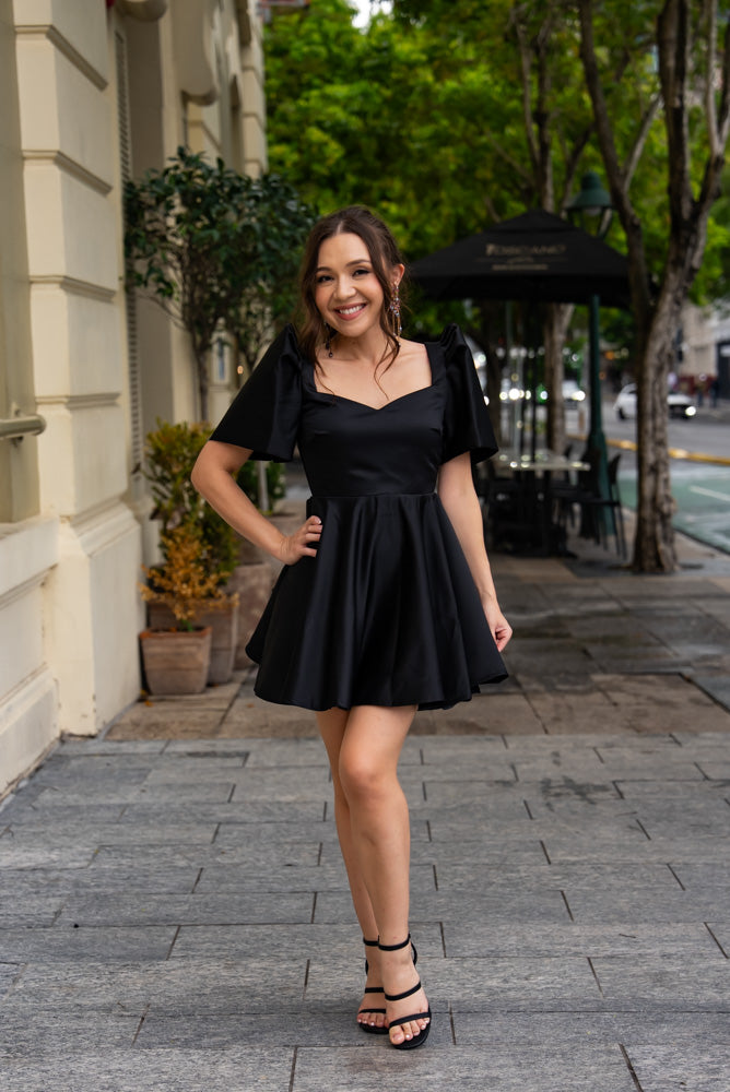 [PRE-ORDER] 'Love' Mini Filipiniana Dress, Duchess Satin (Black)