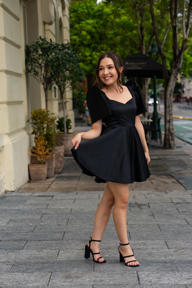 [PRE-ORDER] 'Love' Mini Filipiniana Dress, Duchess Satin (Black)