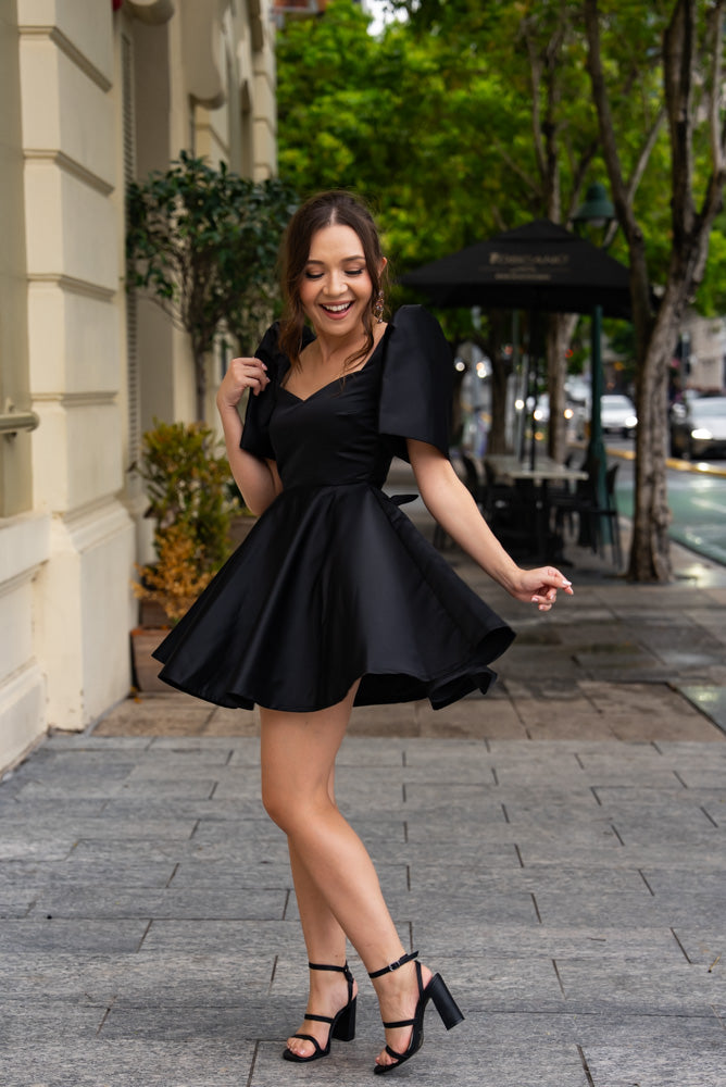 [PRE-ORDER] 'Love' Mini Filipiniana Dress, Duchess Satin (Black)