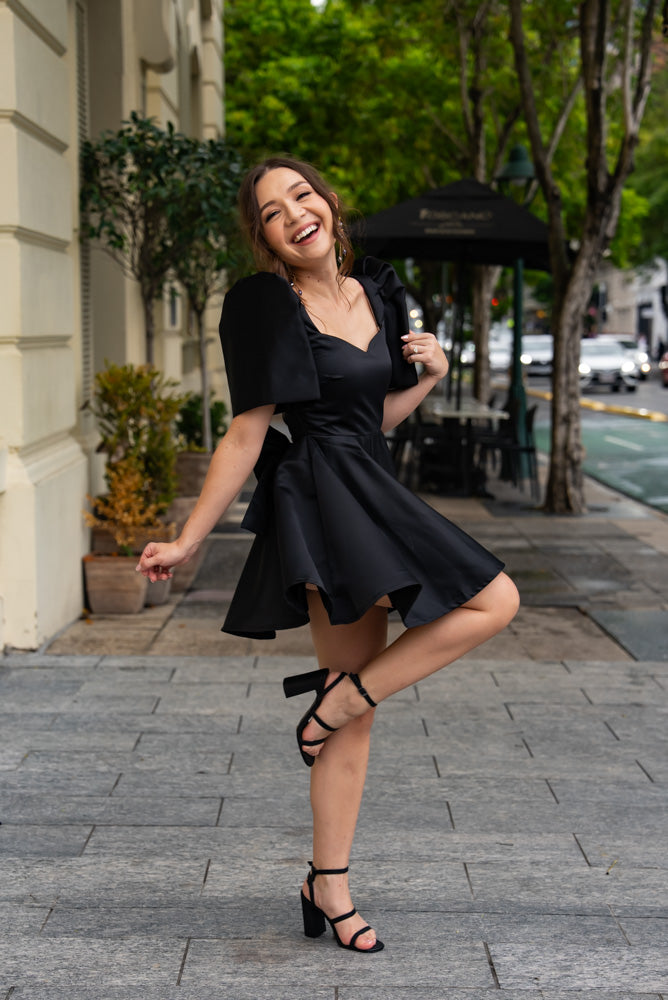 [PRE-ORDER] 'Love' Mini Filipiniana Dress, Duchess Satin (Black)