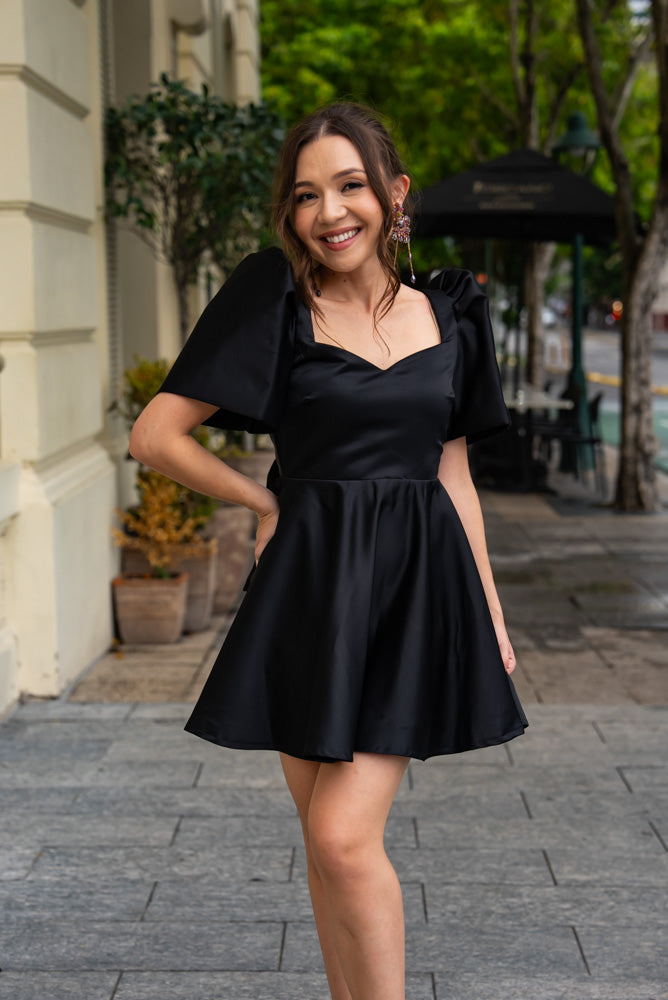 [PRE-ORDER] 'Love' Mini Filipiniana Dress, Duchess Satin (Black)
