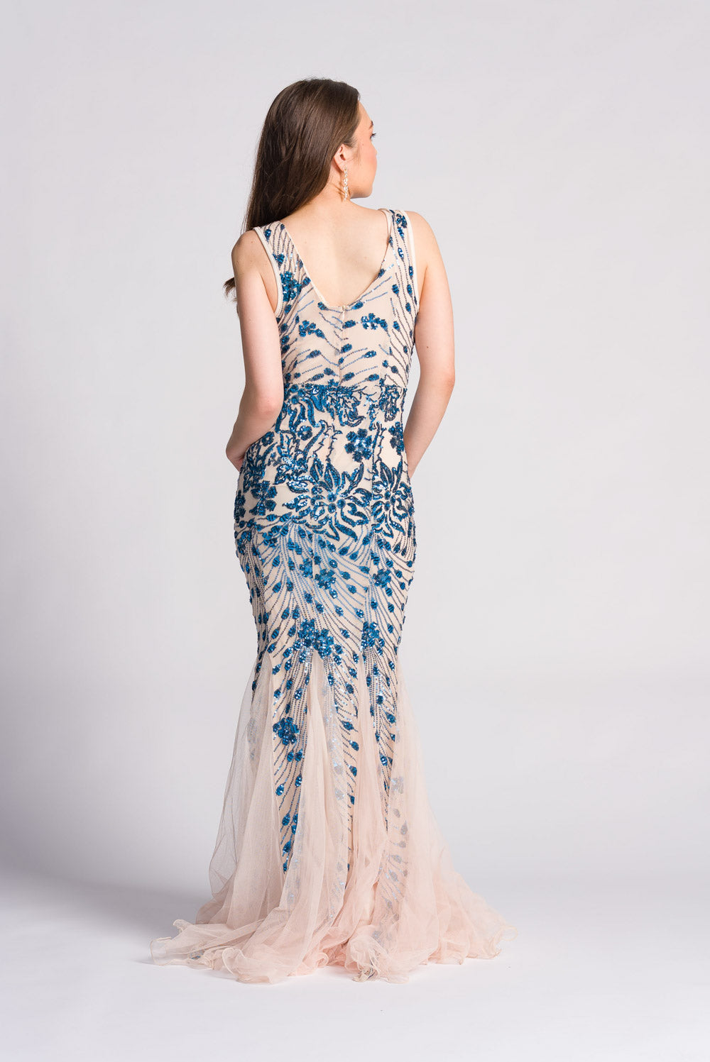 'Estella' Sequin Mermaid Prom & Formal Gown (Cream & Royal Blue)