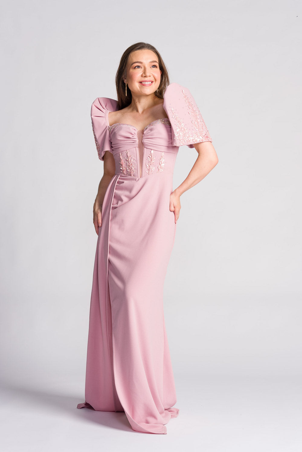 'Eliana' Modern Filipiniana Gown (Blush Pink)