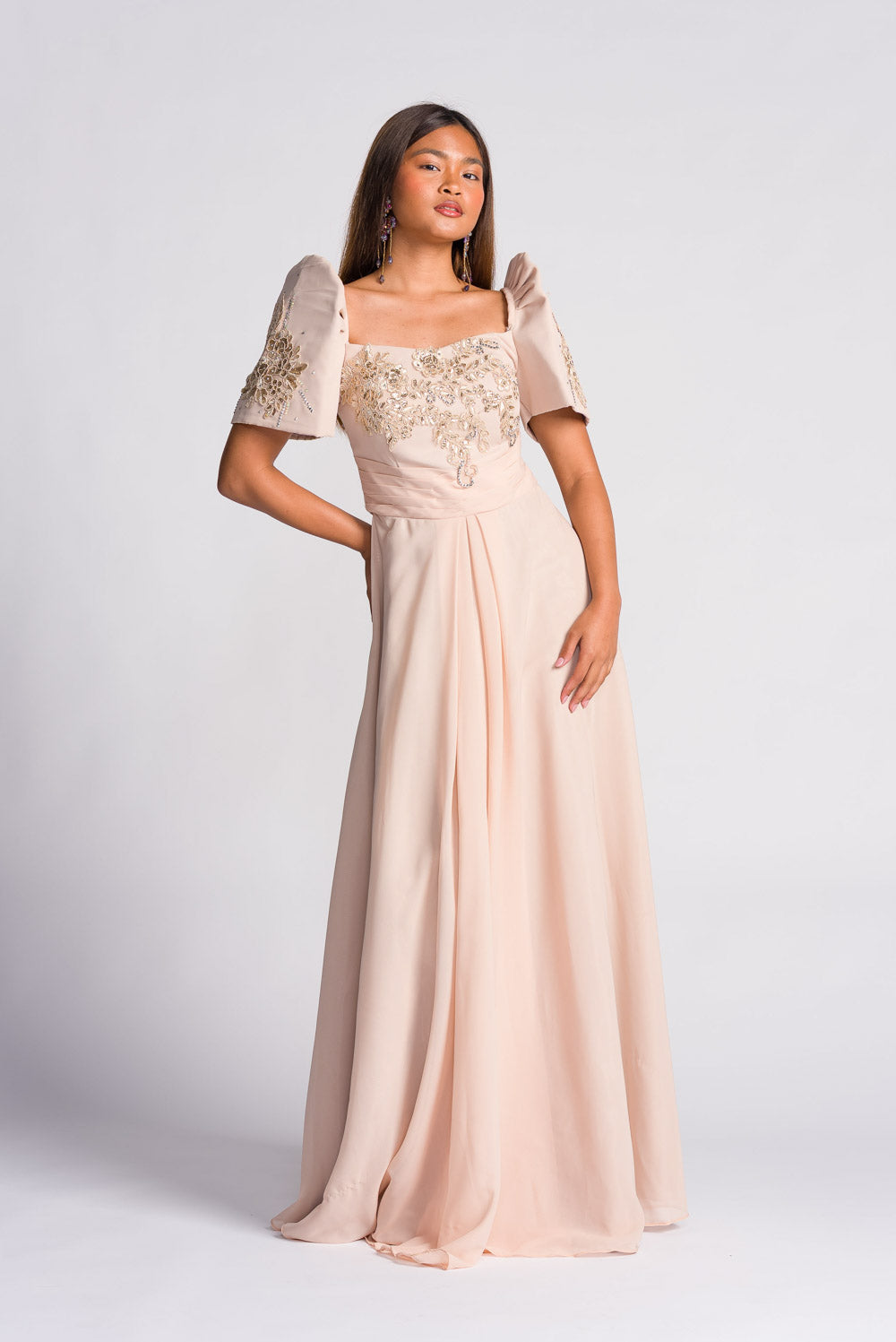 'Daphne' Modern Filipiniana Gown (Beige)