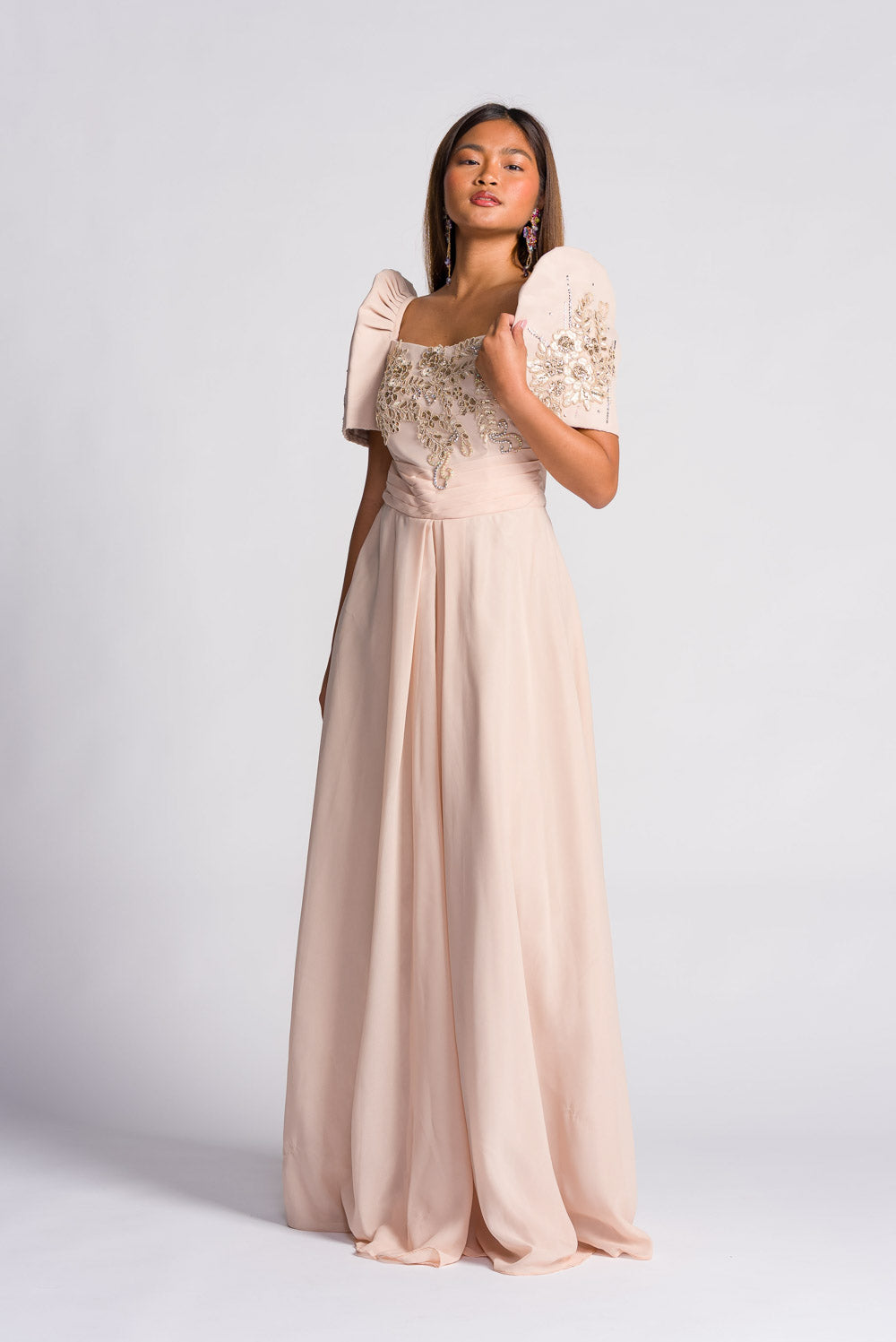 'Daphne' Modern Filipiniana Gown (Beige)
