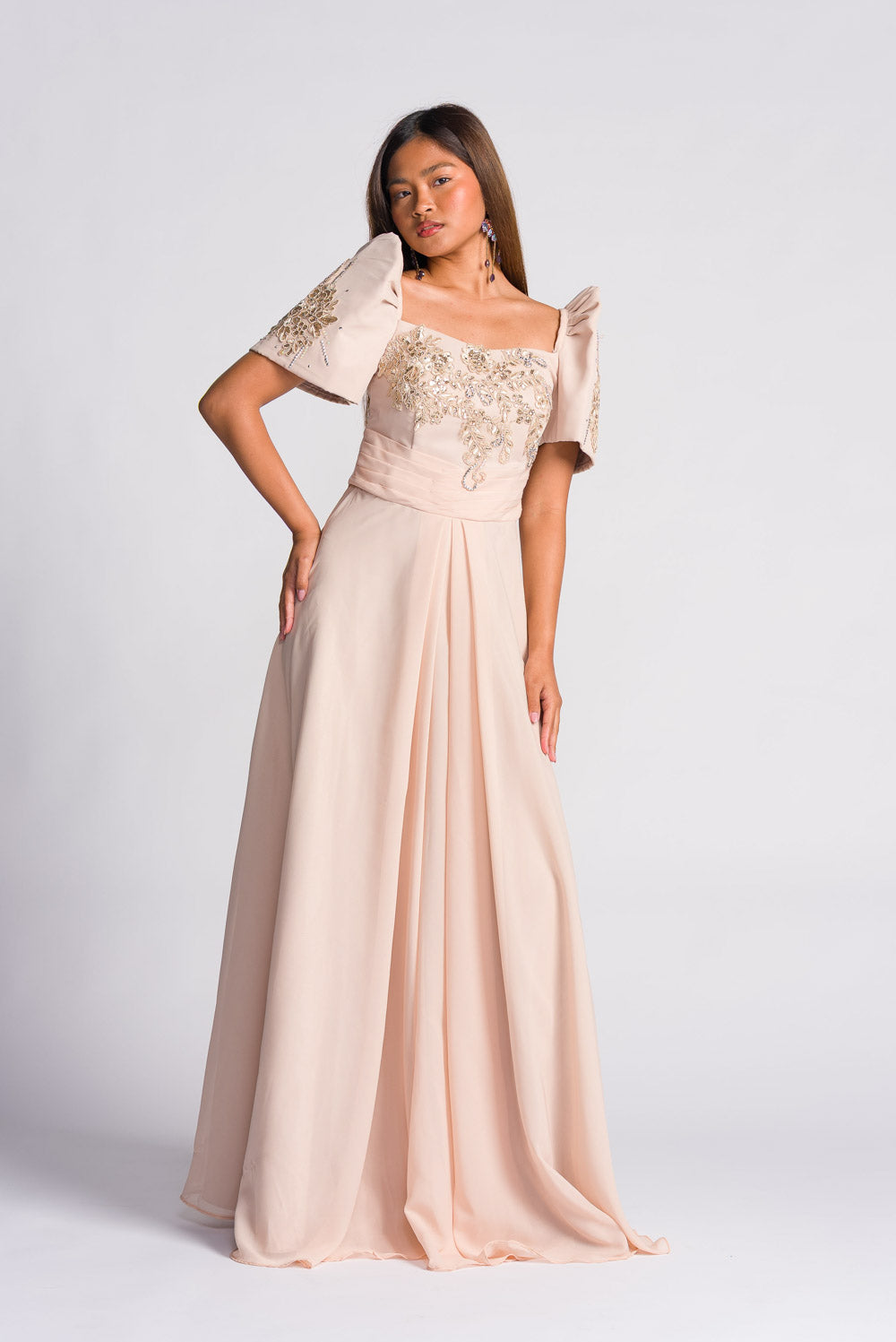 'Daphne' Modern Filipiniana Gown (Beige)