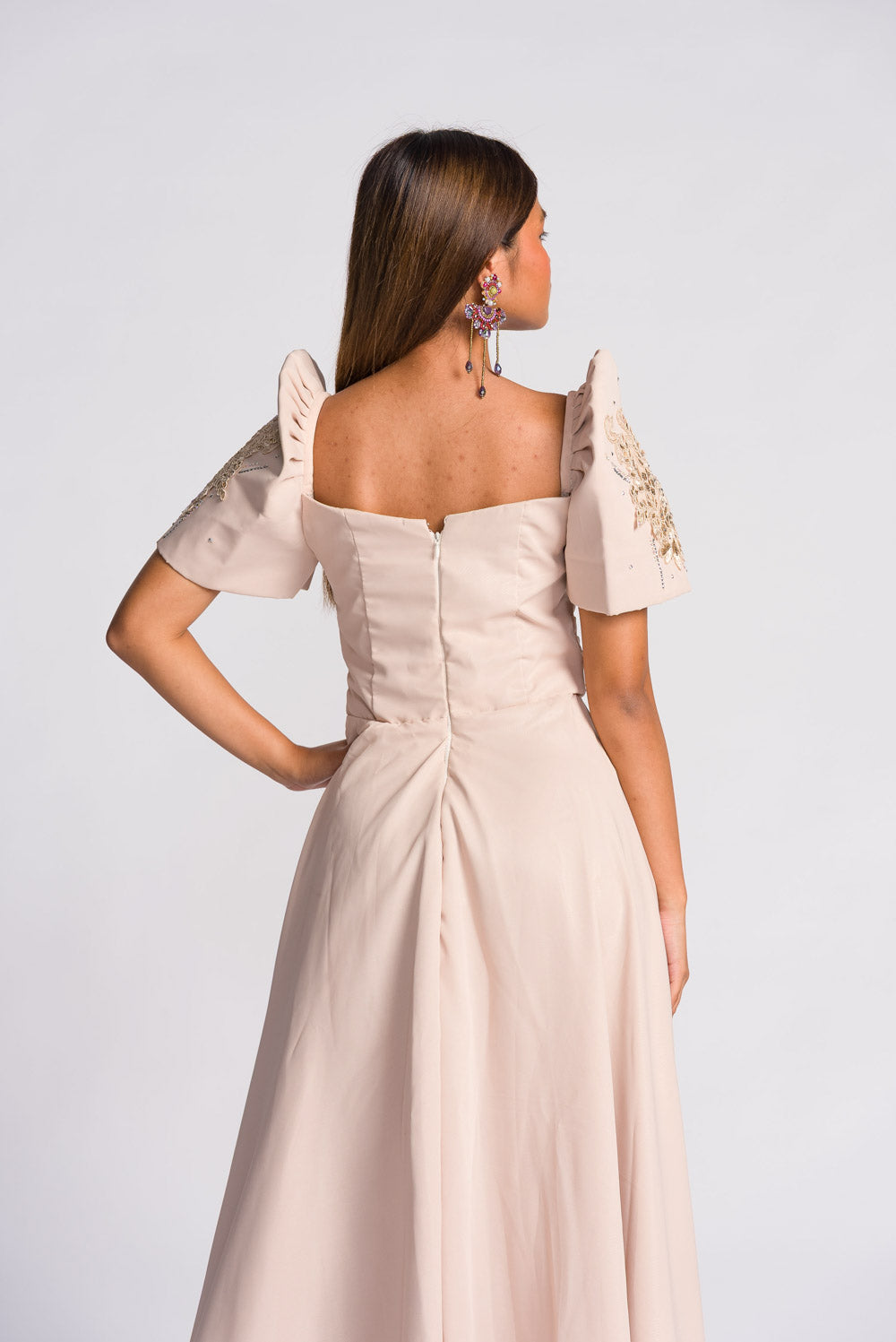 'Daphne' Modern Filipiniana Gown (Beige)