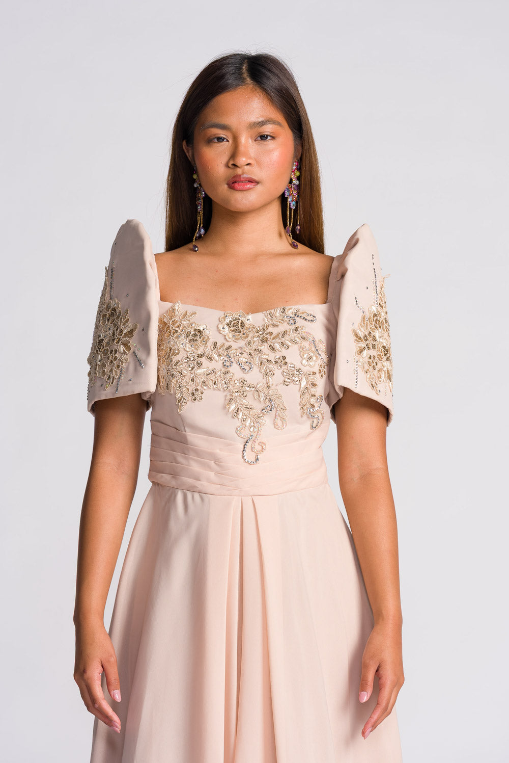 'Daphne' Modern Filipiniana Gown (Beige)