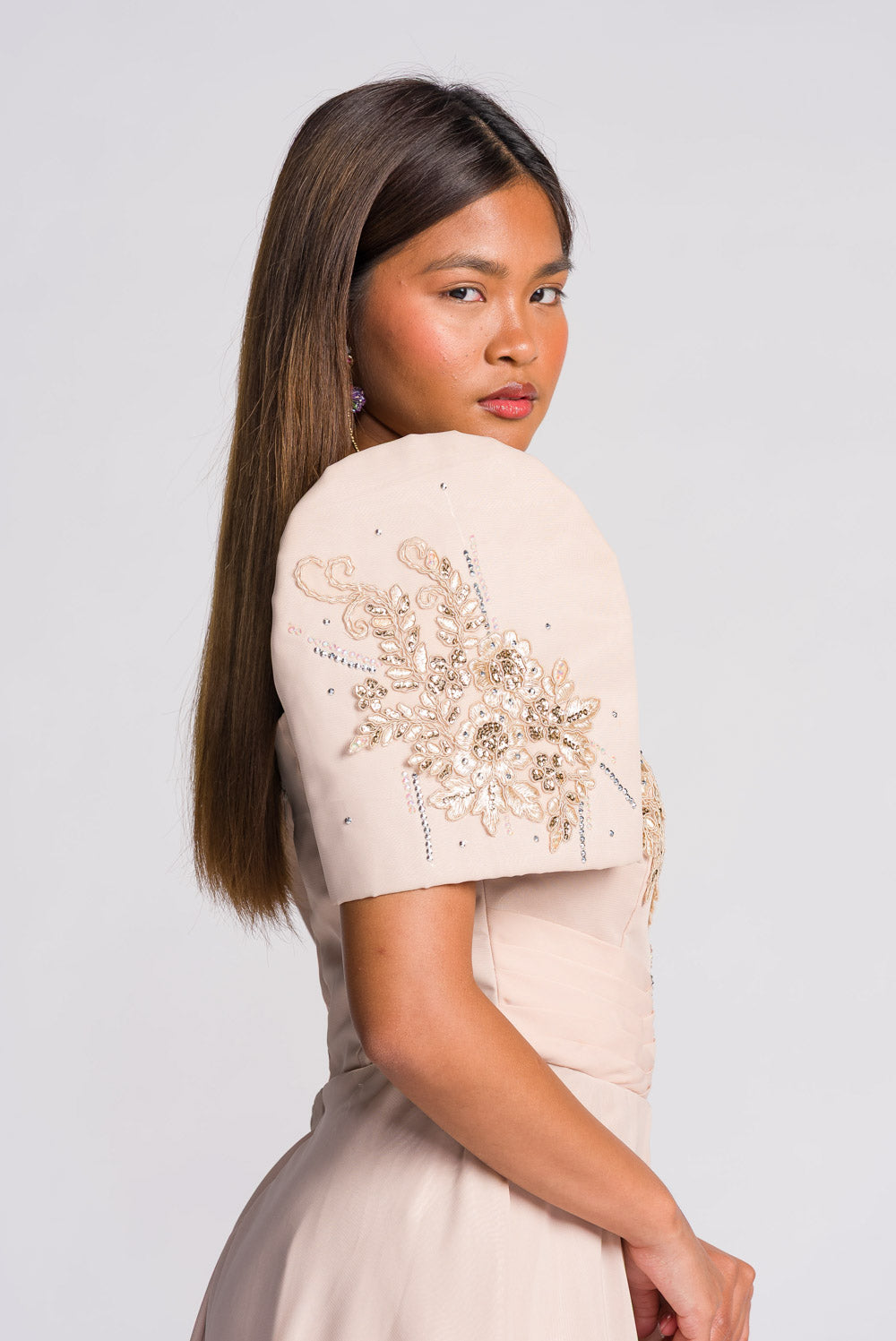 'Daphne' Modern Filipiniana Gown (Beige)