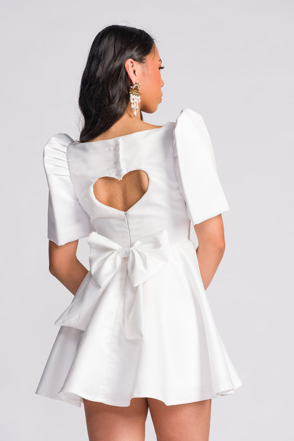 [PRE-ORDER] 'Love' Mini Filipiniana Dress, Duchess Satin (Ivory White)