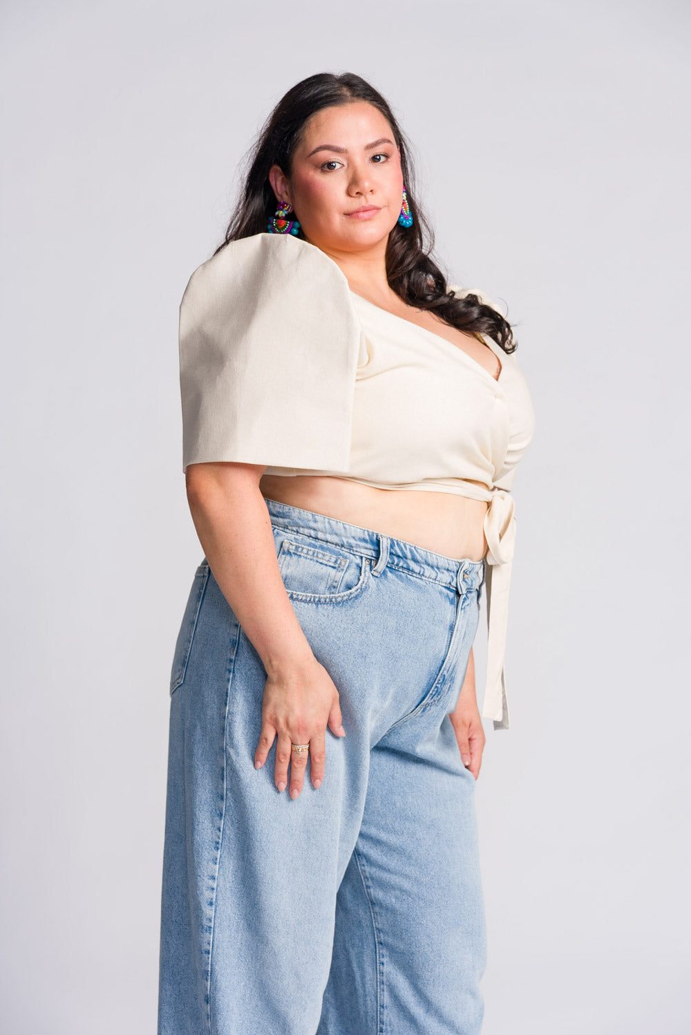 'Cora' Modern Filipiniana Wrap Top (Oat)