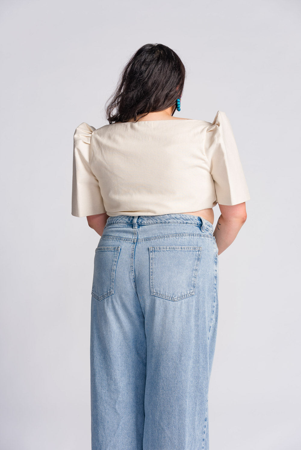 'Cora' Modern Filipiniana Wrap Top (Oat)