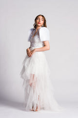 'Belle' Sequin Sparkling Waterfall Tulle Dress (Snow White)