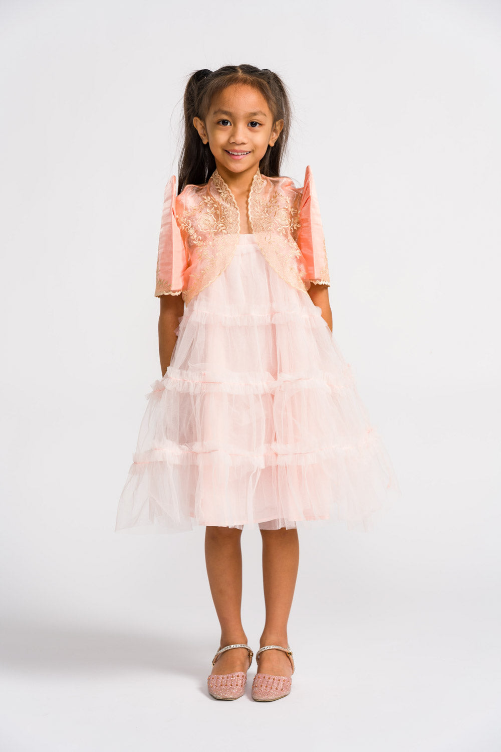 'Nenita' Children's Filipiniana Bolero (Peach), Organza