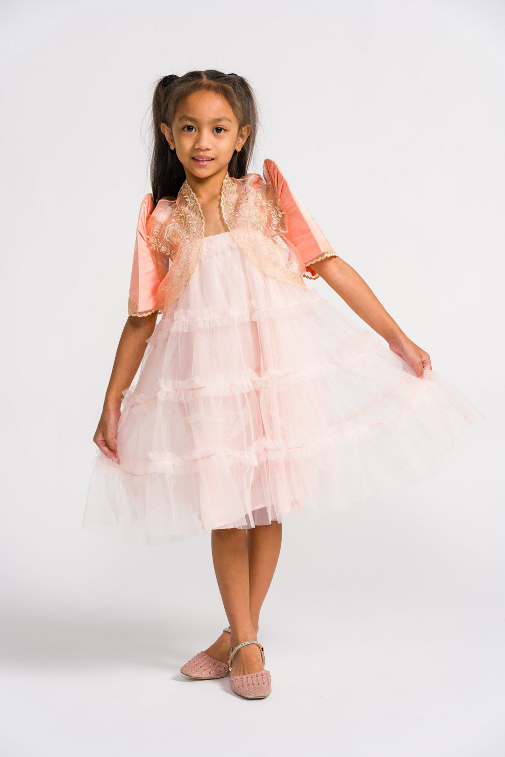 'Nenita' Children's Filipiniana Bolero (Peach), Organza