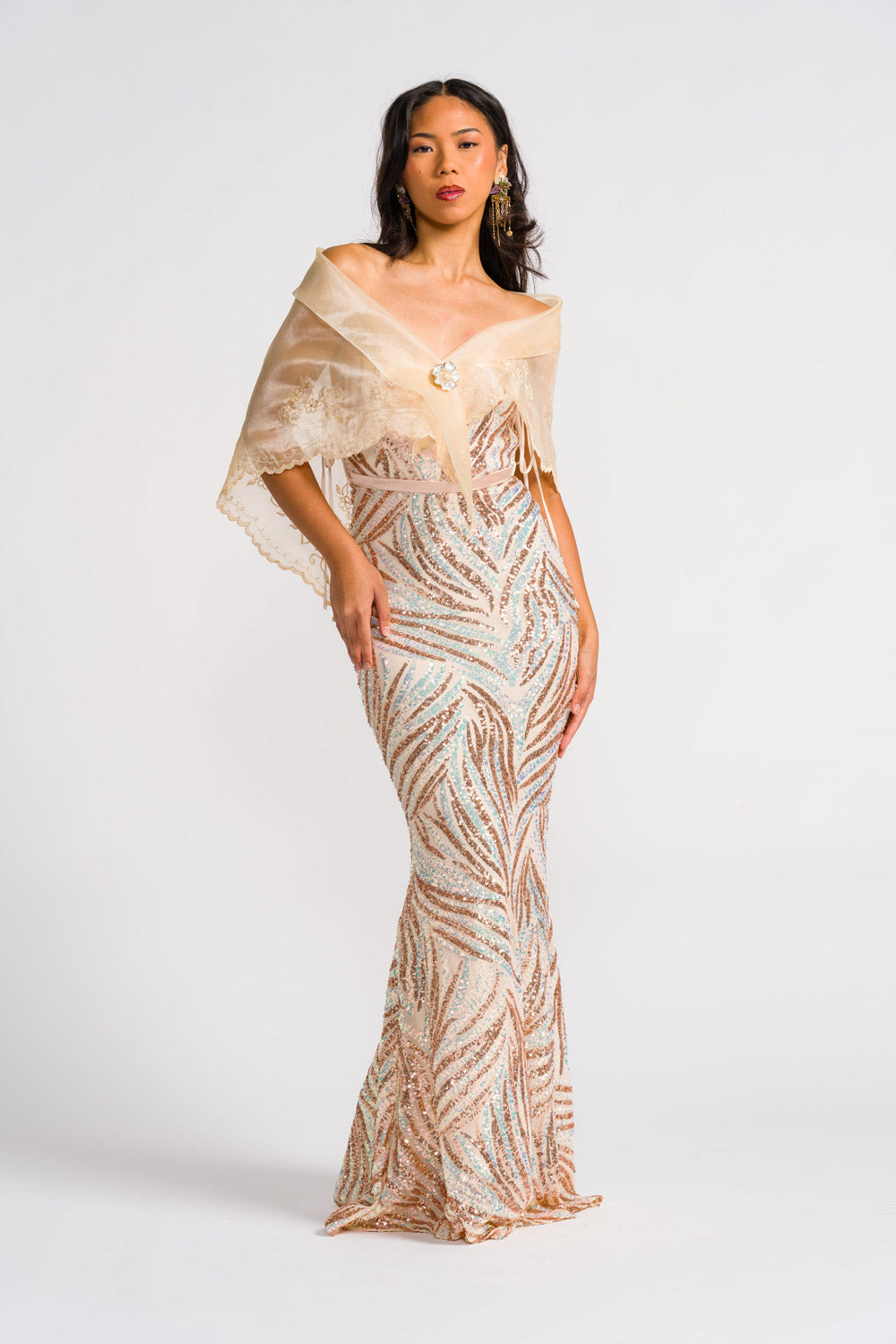 'Mirasol' Sequin Prom & Formal Gown (Golden)