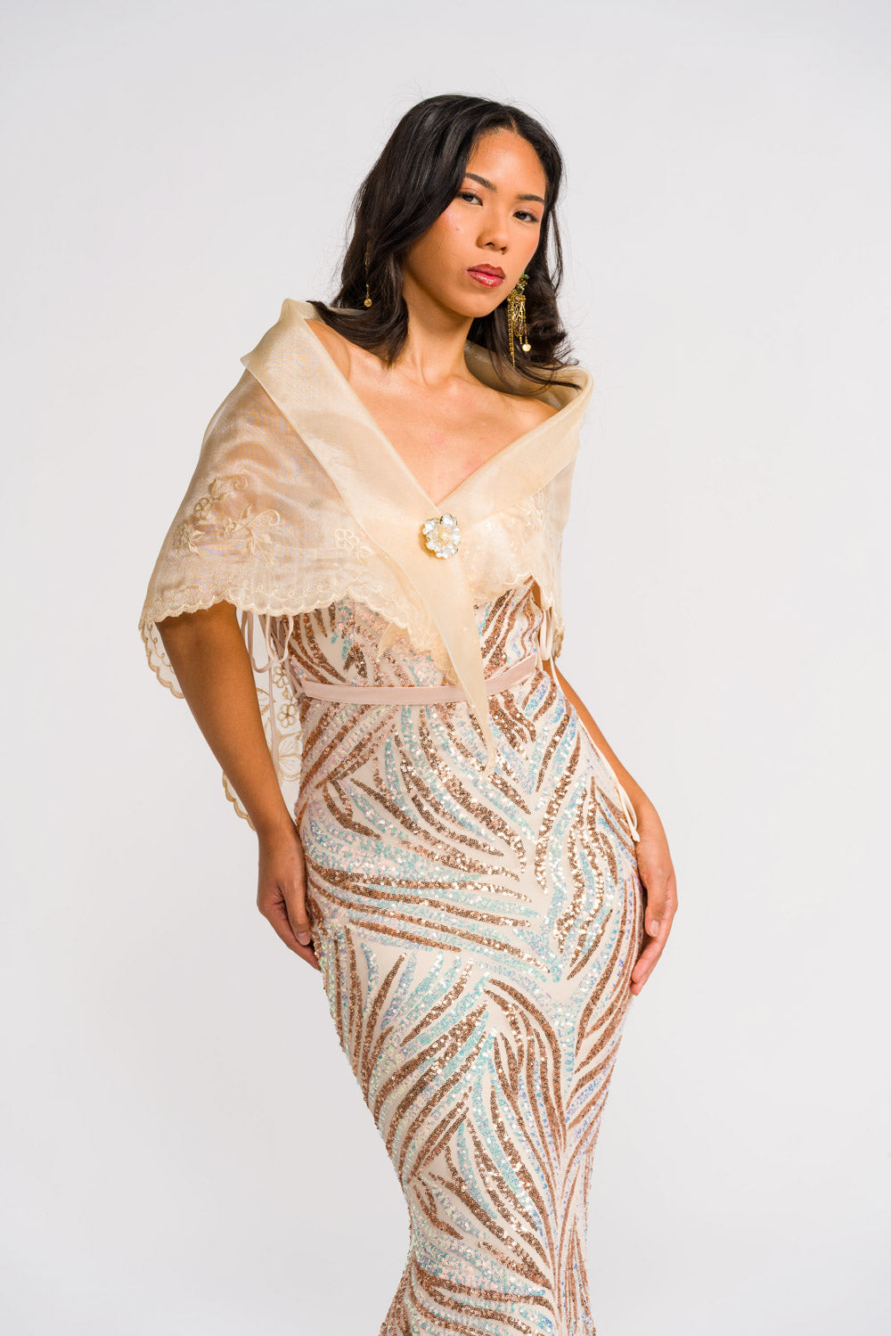 'Mirasol' Sequin Prom & Formal Gown (Golden)