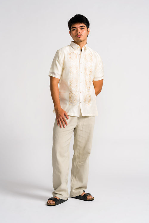 'Benicio' Barong Tagalog – Cream, Organza (Short Sleeve)