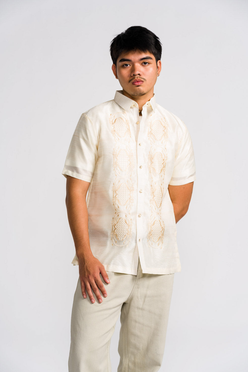 'Benicio' Barong Tagalog – Cream, Organza (Short Sleeve)