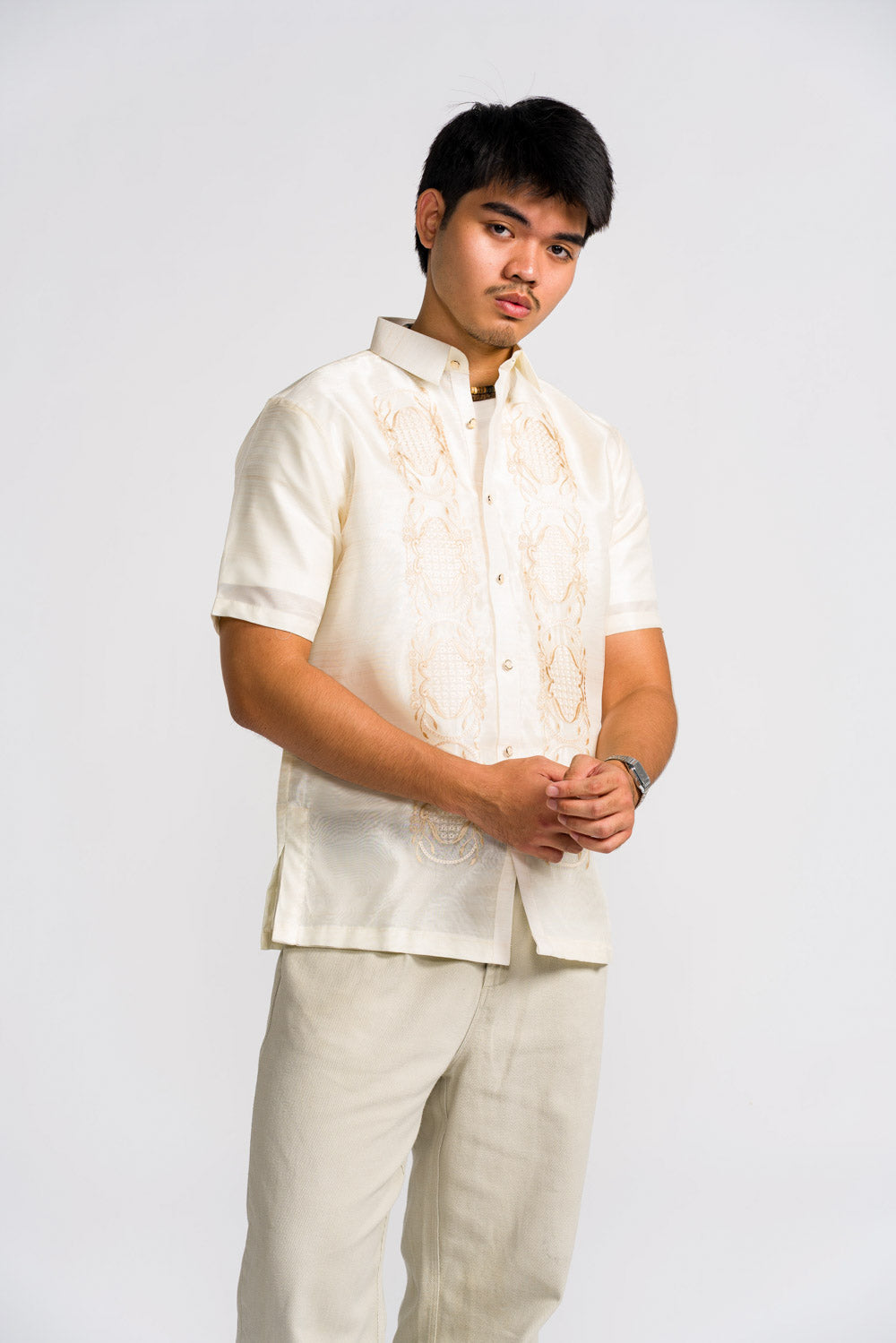 'Benicio' Barong Tagalog – Cream, Organza (Short Sleeve)