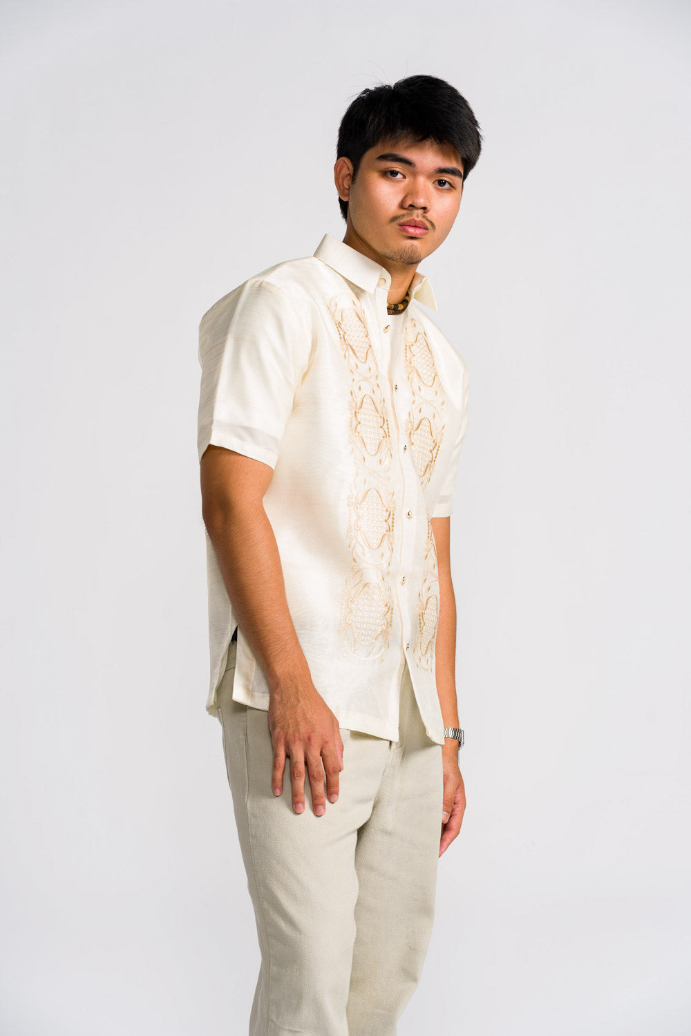 'Benicio' Barong Tagalog – Cream, Organza (Short Sleeve)
