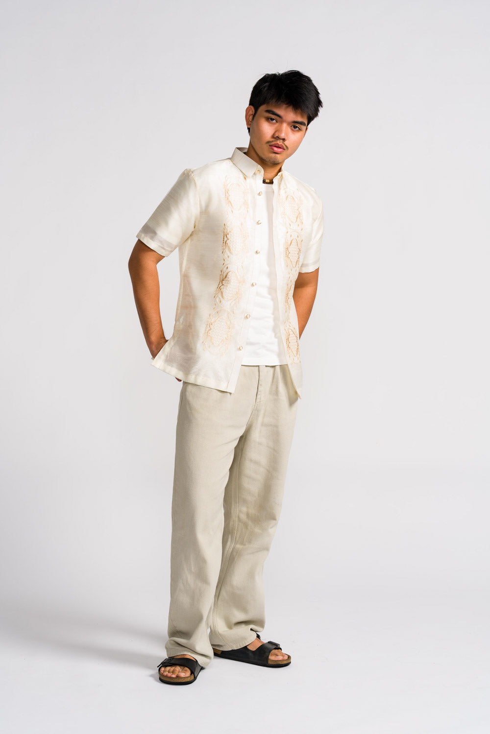 'Benicio' Barong Tagalog – Cream, Organza (Short Sleeve)
