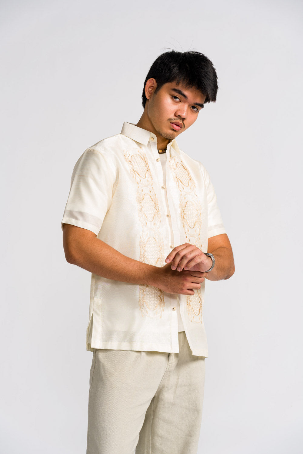 'Benicio' Barong Tagalog – Cream, Organza (Short Sleeve)