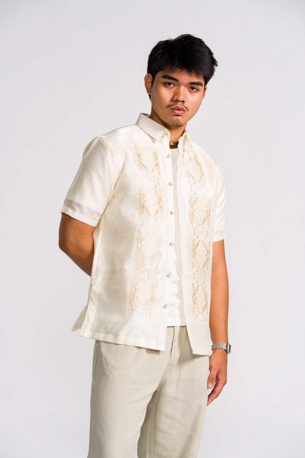 'Benicio' Barong Tagalog – Cream, Organza (Short Sleeve)