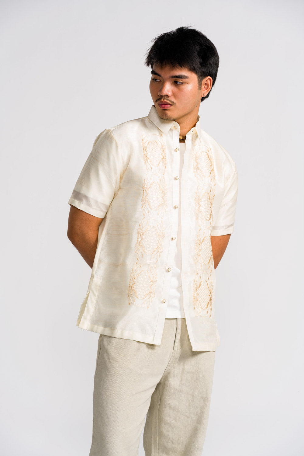 'Benicio' Barong Tagalog – Cream, Organza (Short Sleeve)