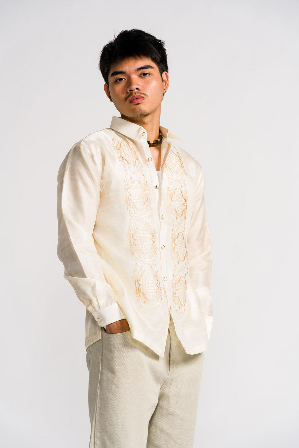 'Benicio' Barong Tagalog – Cream, Organza (Long Sleeve)