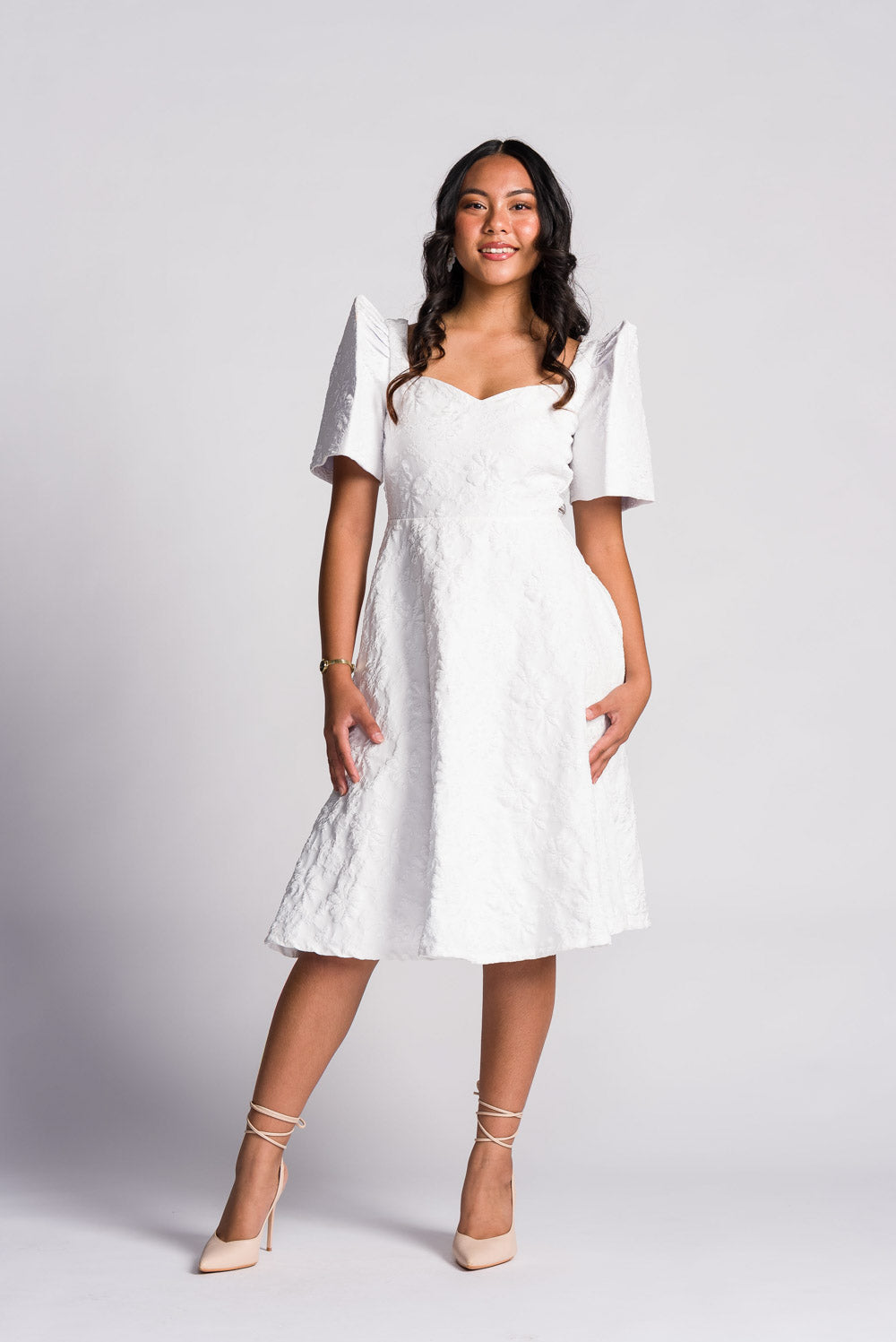 Filipiniana Midi Dress 'Love' | Floral, Snow White Mestiza Filipina Filipiniana Midi Dress 'Love' | Floral, Snow White Mestiza Filipina
