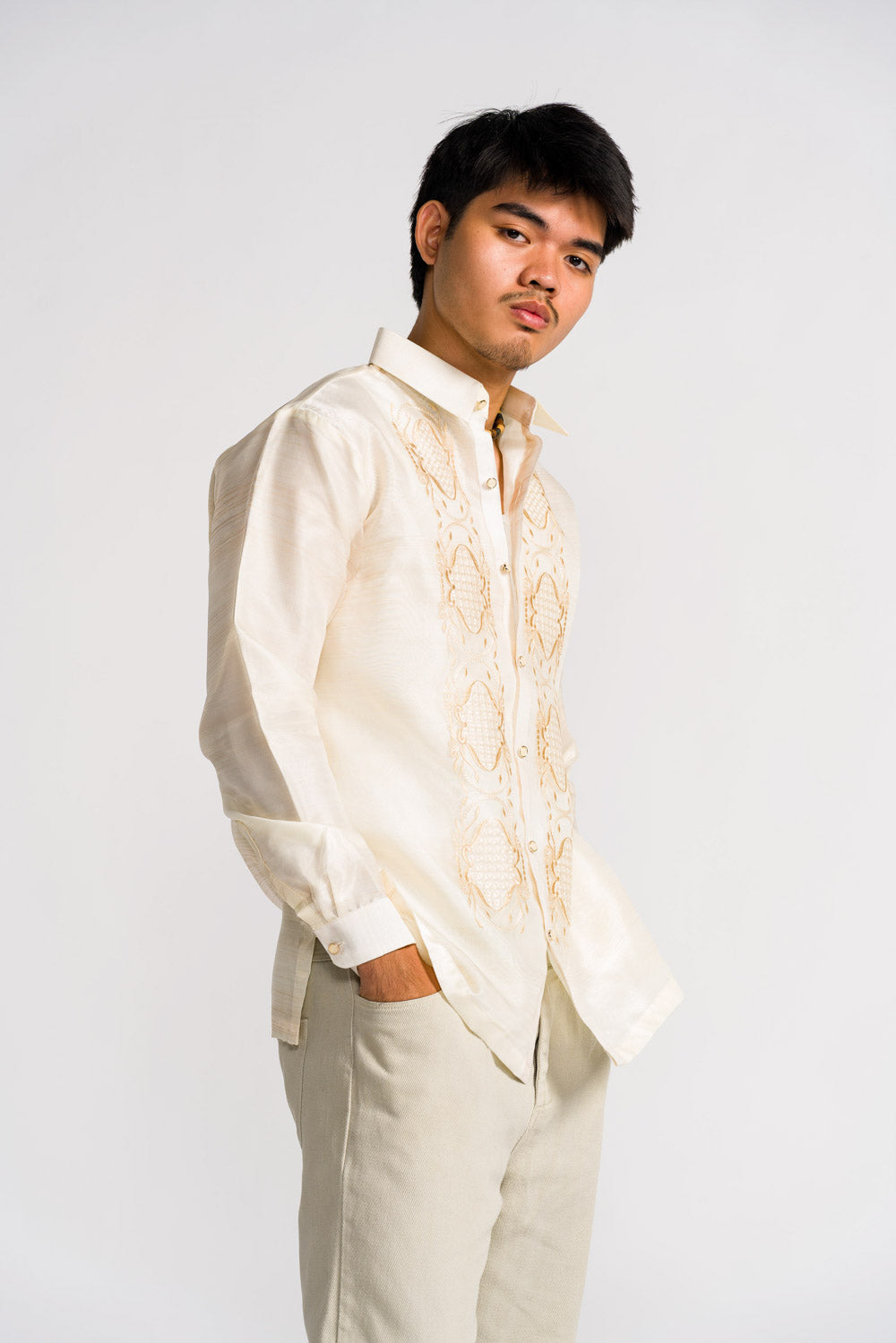 'Benicio' Barong Tagalog – Cream, Organza (Long Sleeve)