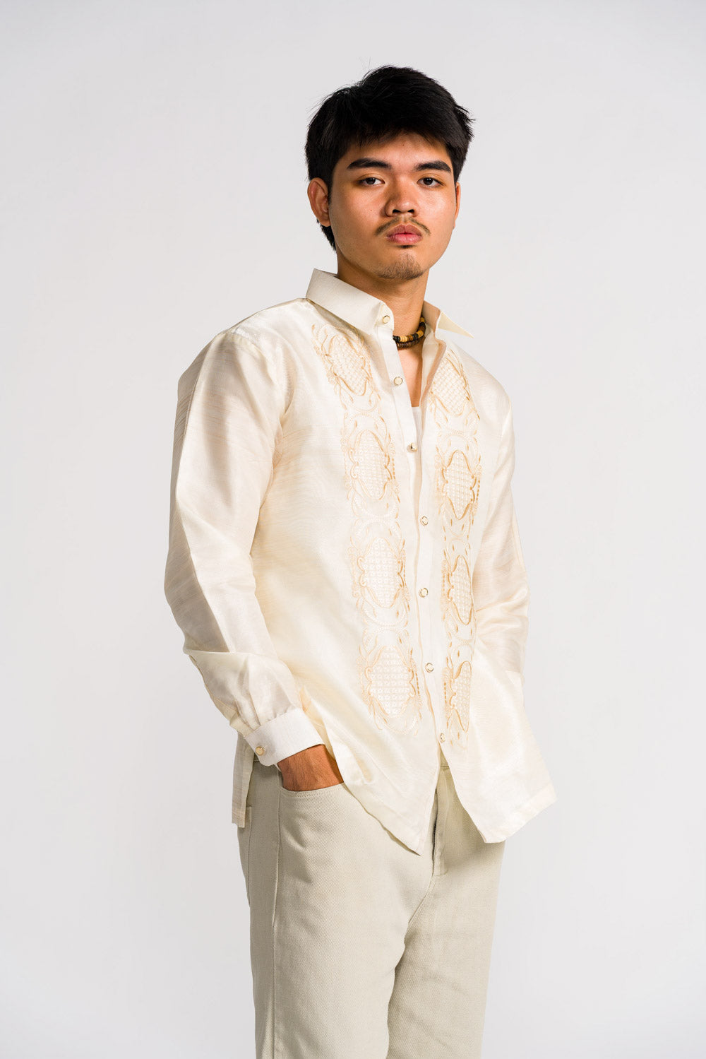 'Benicio' Barong Tagalog – Cream, Organza (Long Sleeve)