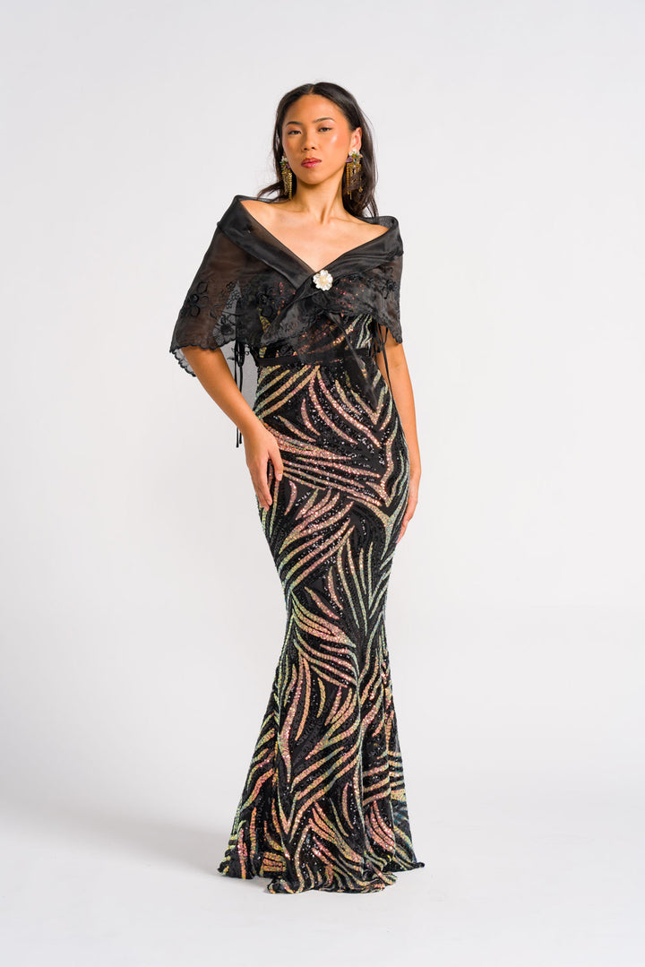 'Mirasol' Two-Tone Sequin Sparkling Gown (Black)