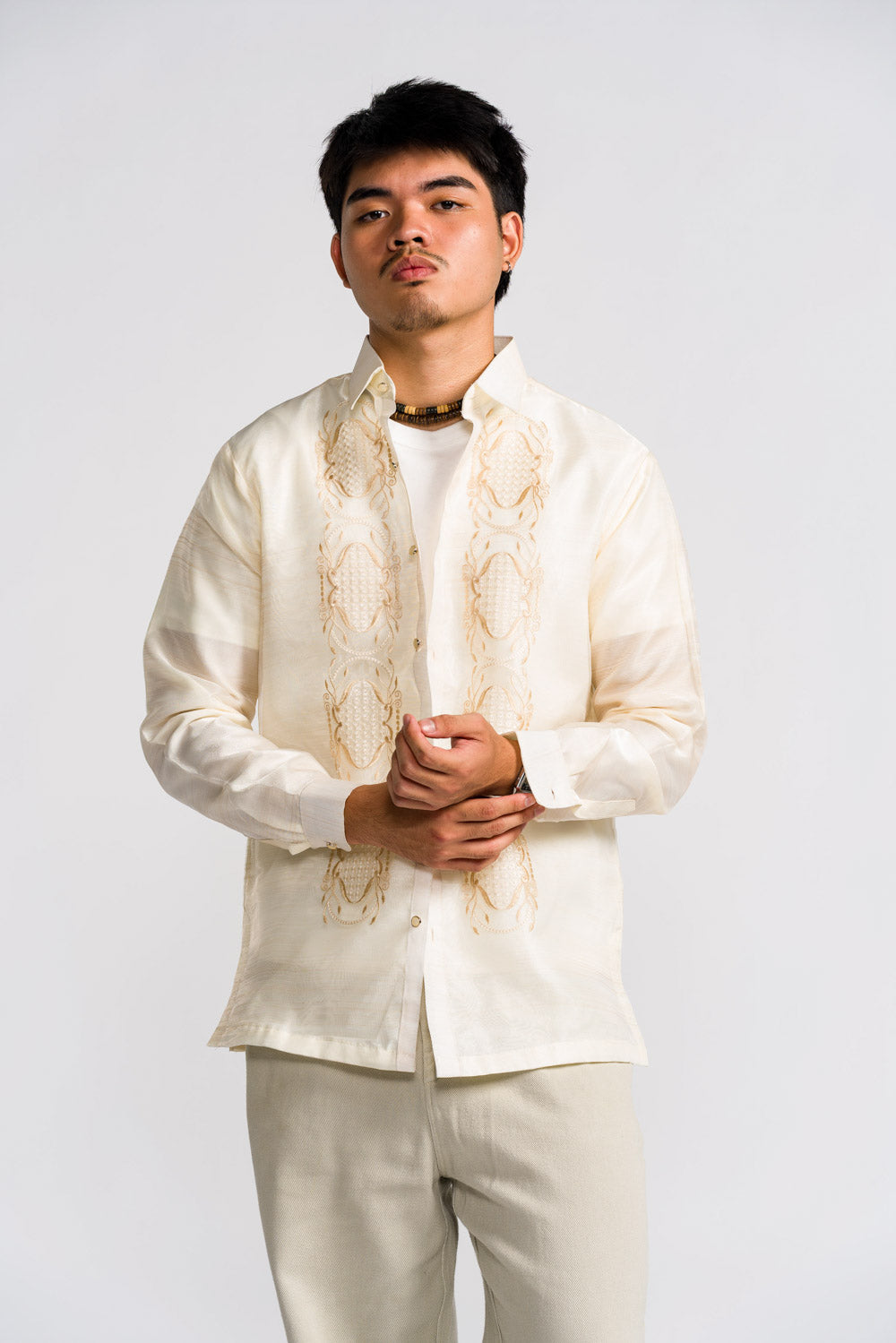 'Benicio' Barong Tagalog – Cream, Organza (Long Sleeve)