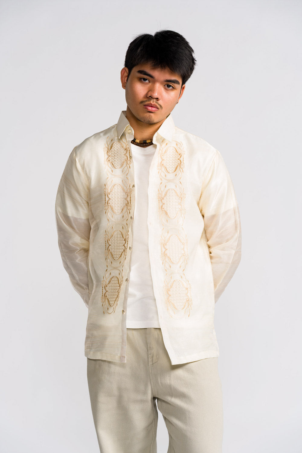 'Benicio' Barong Tagalog – Cream, Organza (Long Sleeve)