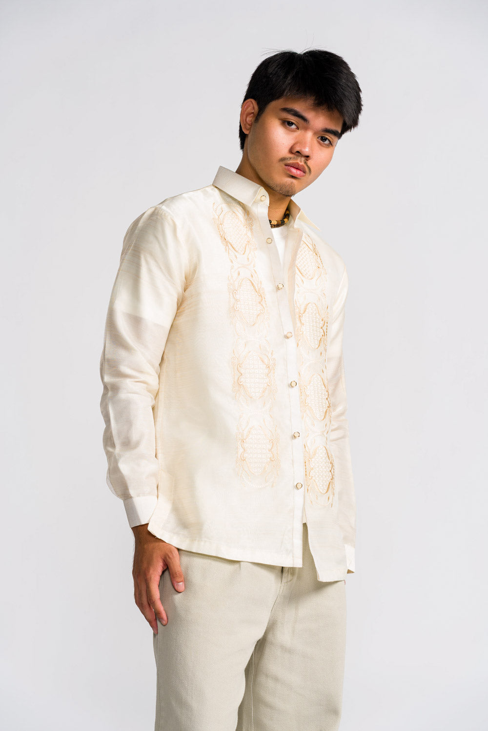 'Benicio' Barong Tagalog – Cream, Organza (Long Sleeve)