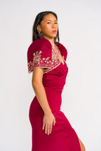 Filipiniana Evening Gown 'Rosalia' in Burgundy, styled look – Mestiza Filipina