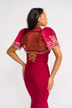 Filipiniana Evening Gown 'Rosalia' in Burgundy, close-up – Mestiza Filipina